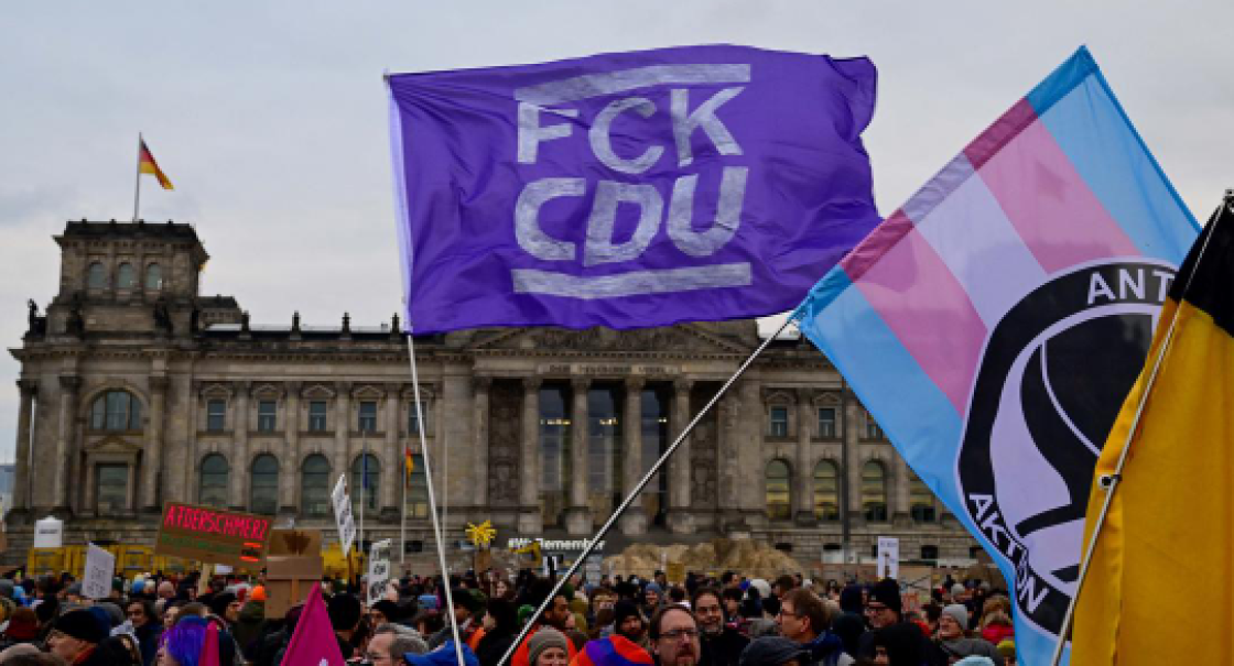 Anti CDU protests outside the Reichstag in Berlin