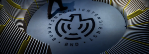 BND logo in the floor of the entrance of its office building